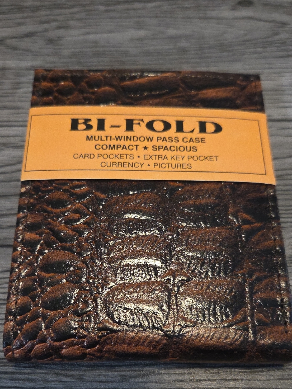 Brown Croc Textured Leather Wallet #3